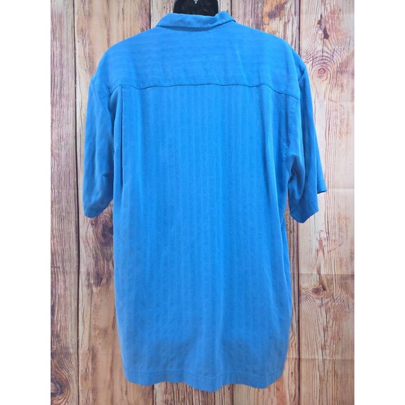 Tommy Bahama Blue 100% Silk XL Mens Hawaiian Shirt Pineapple Embroidery - Picture 2 of 7